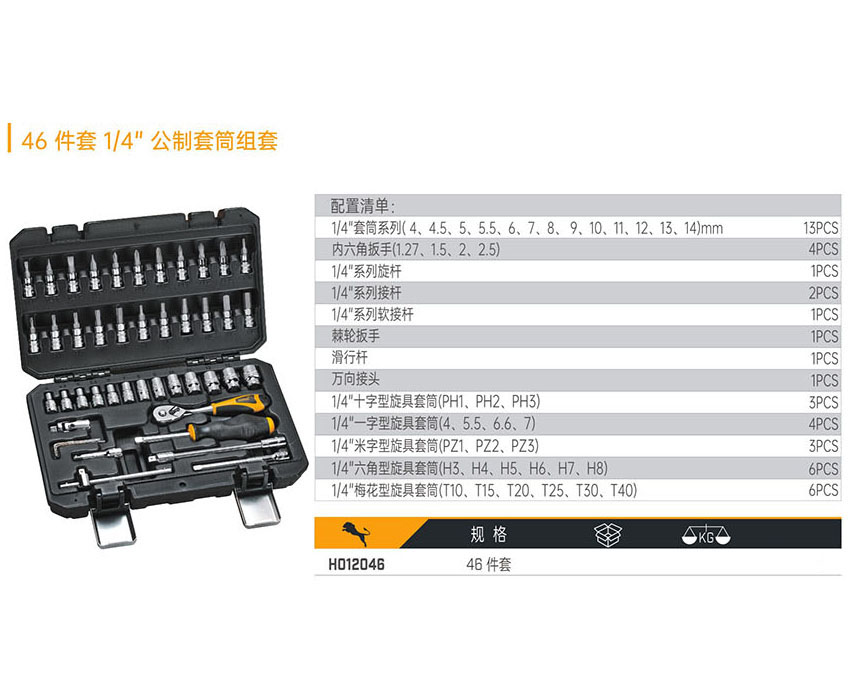 H012046 46件套1/4&quot;公制套筒組套