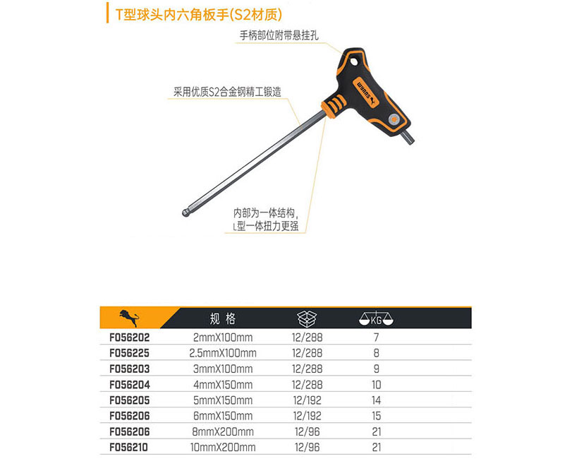 T型球頭內六角扳手（S2材質）